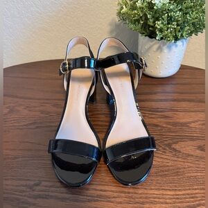 Stuart Weitzman Taliana 80 Ankle Strap Heel Sandal Black Patent Leather sizs 5.5